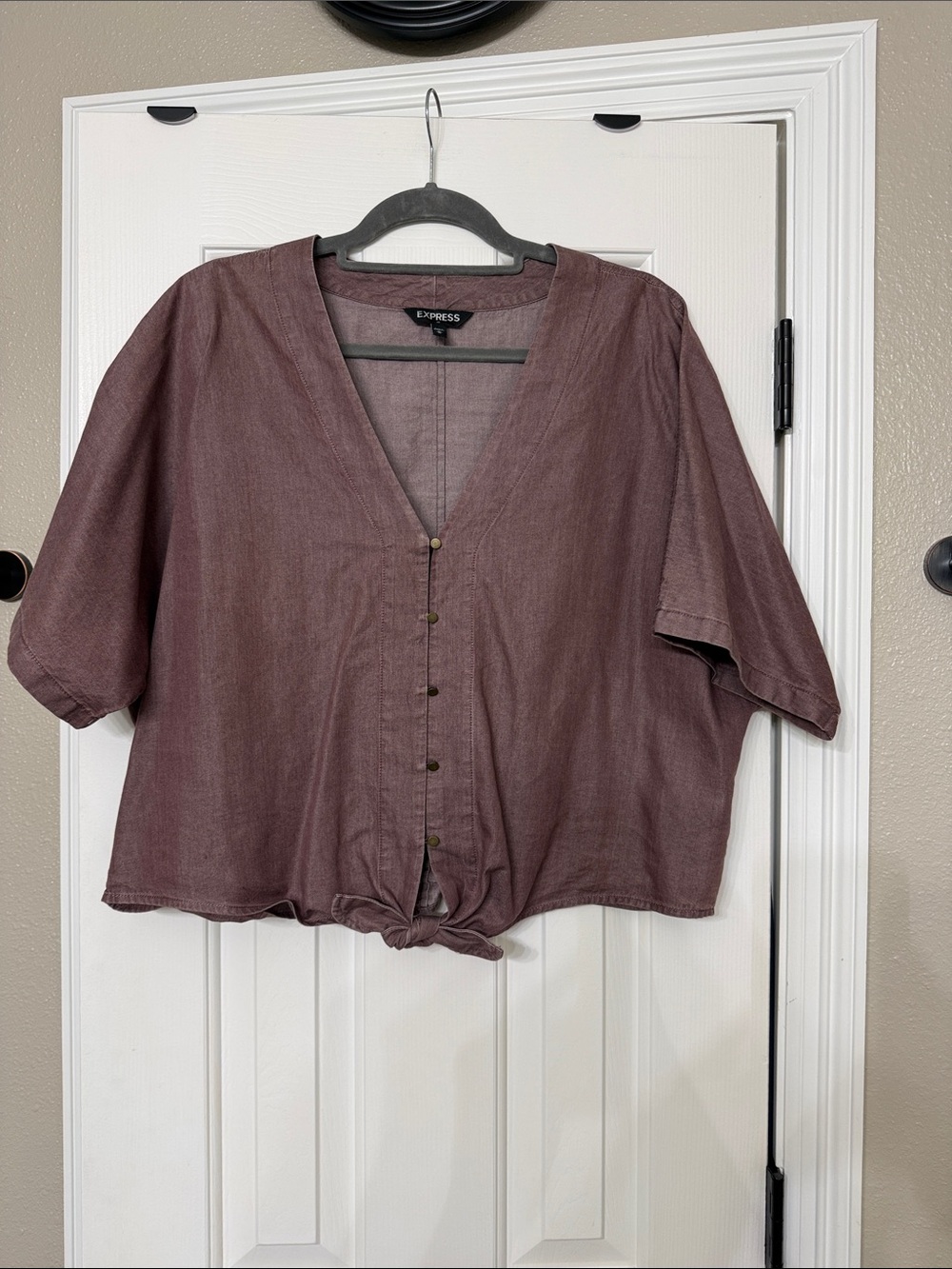 Express Mauve Tie-Front Button-Down Top